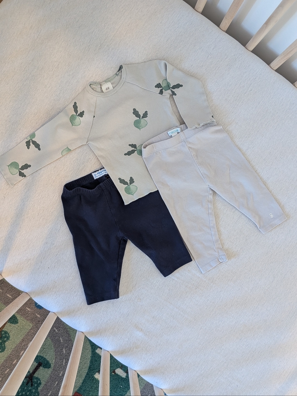 BUNDLE - Mayoral, H&M, Obaibi -  3M-6M -  Mint Green Cactus Print Top with Navy